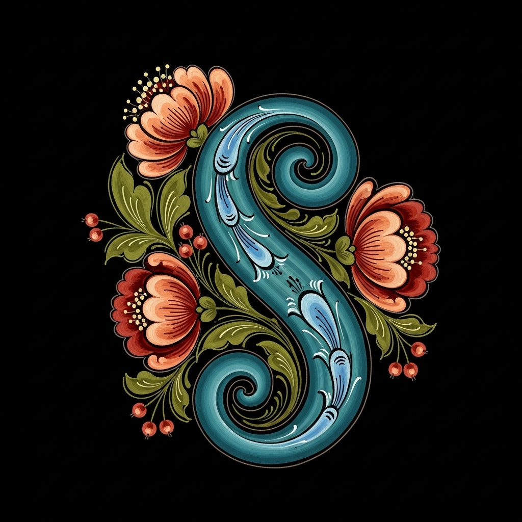 Norwegian Rosemaling Floral Design Mug