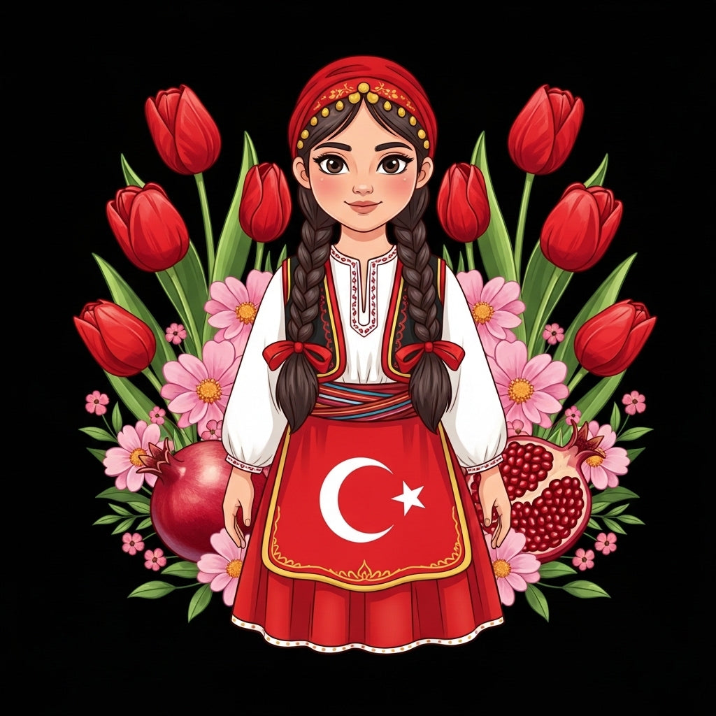 Turkish Girl Floral Illustration Mug