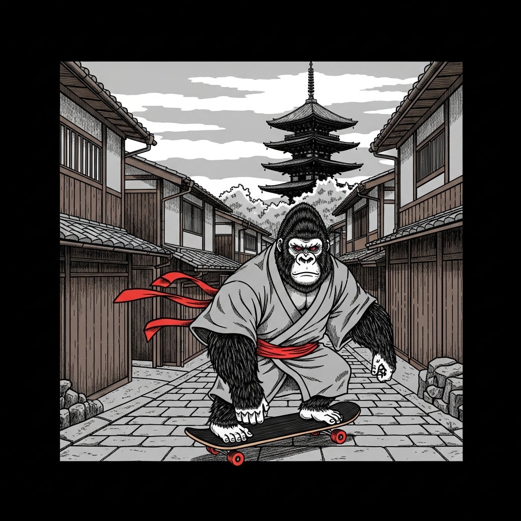 Gorilla Skateboard Ukiyo-e Art Mug