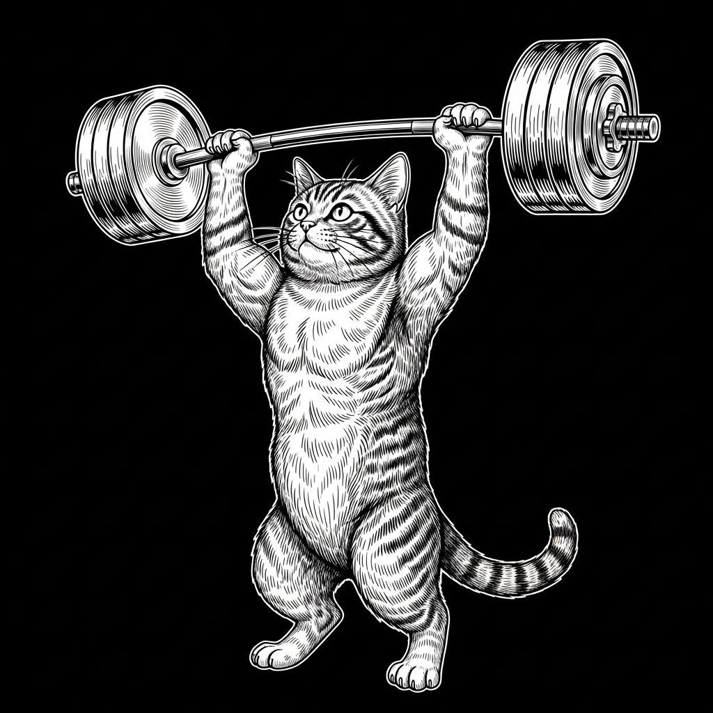 Weightlifting Cat Illustration Mug