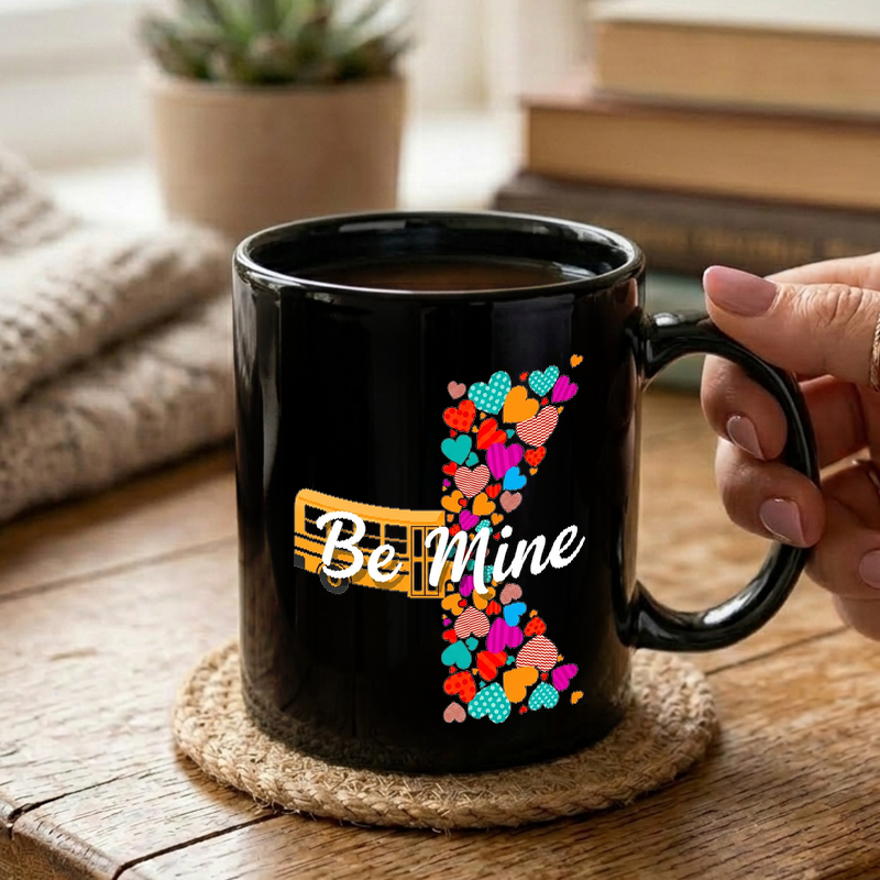 School Bus & Hearts Design Mug