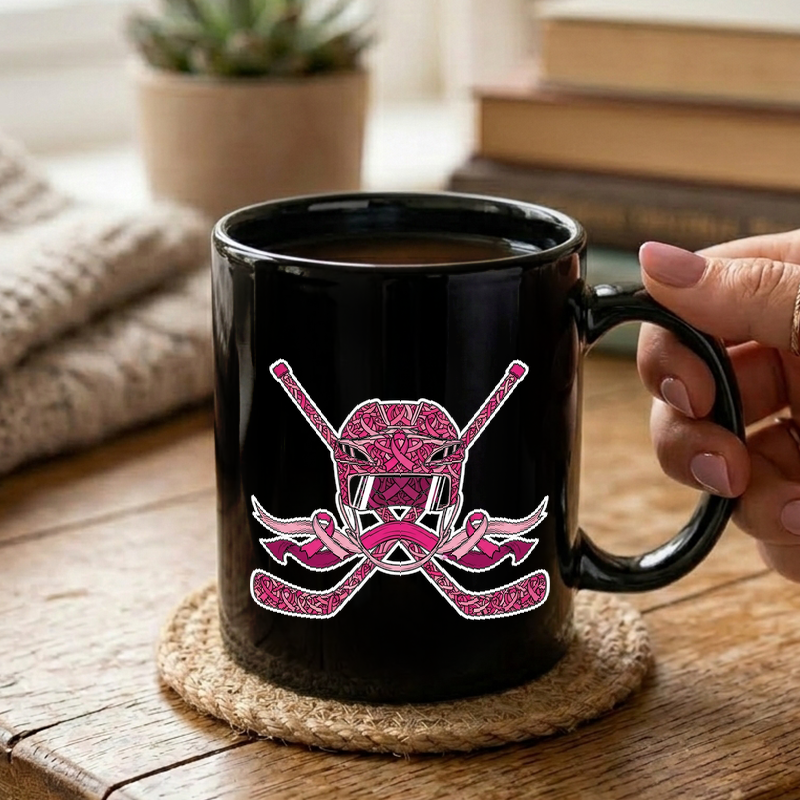 Pink Ribbon Hockey Design Mug