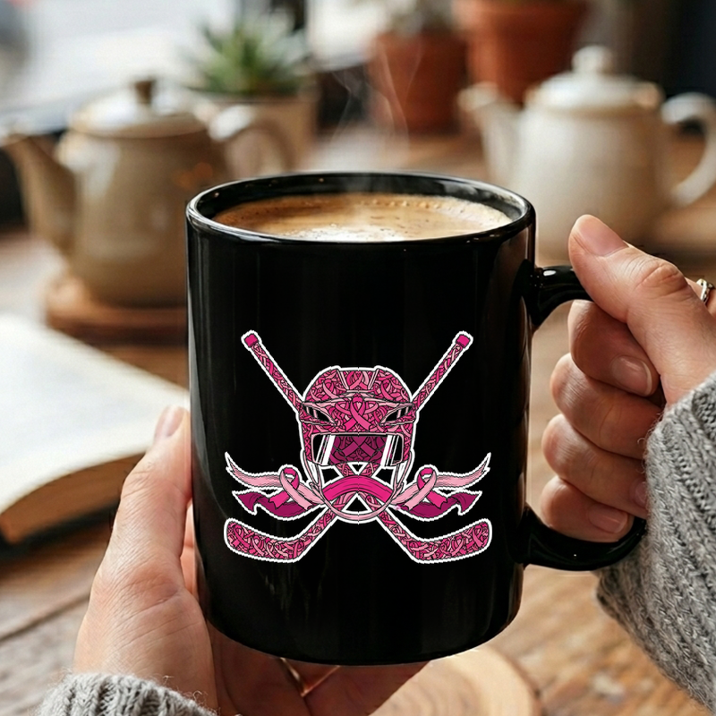 Pink Ribbon Hockey Design Mug