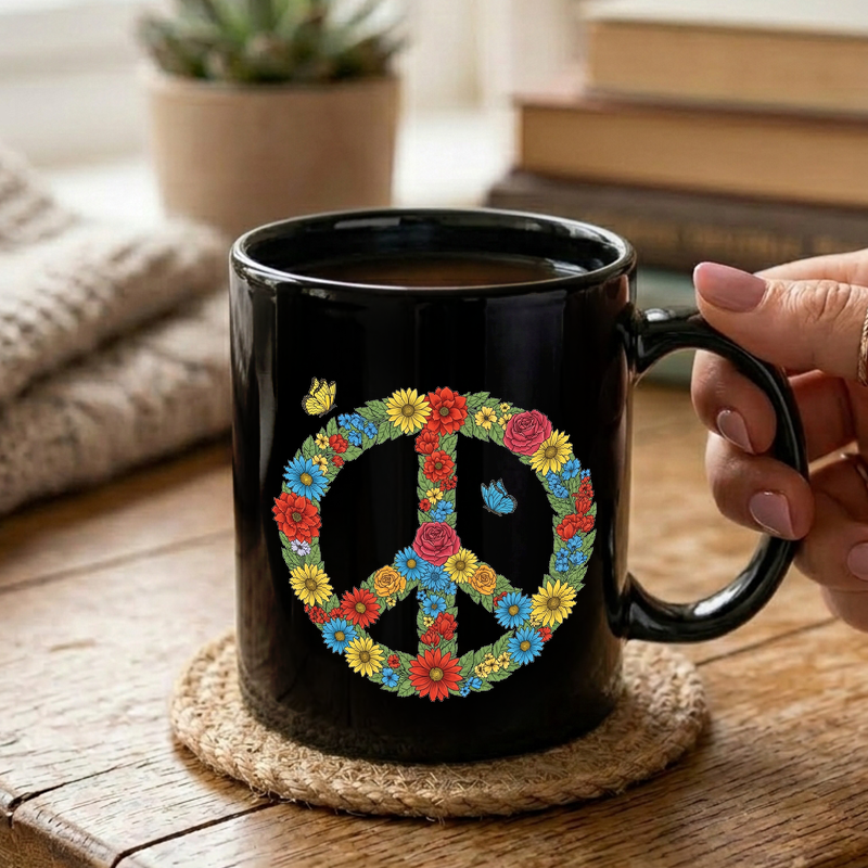 Floral Peace Symbol Design Mug