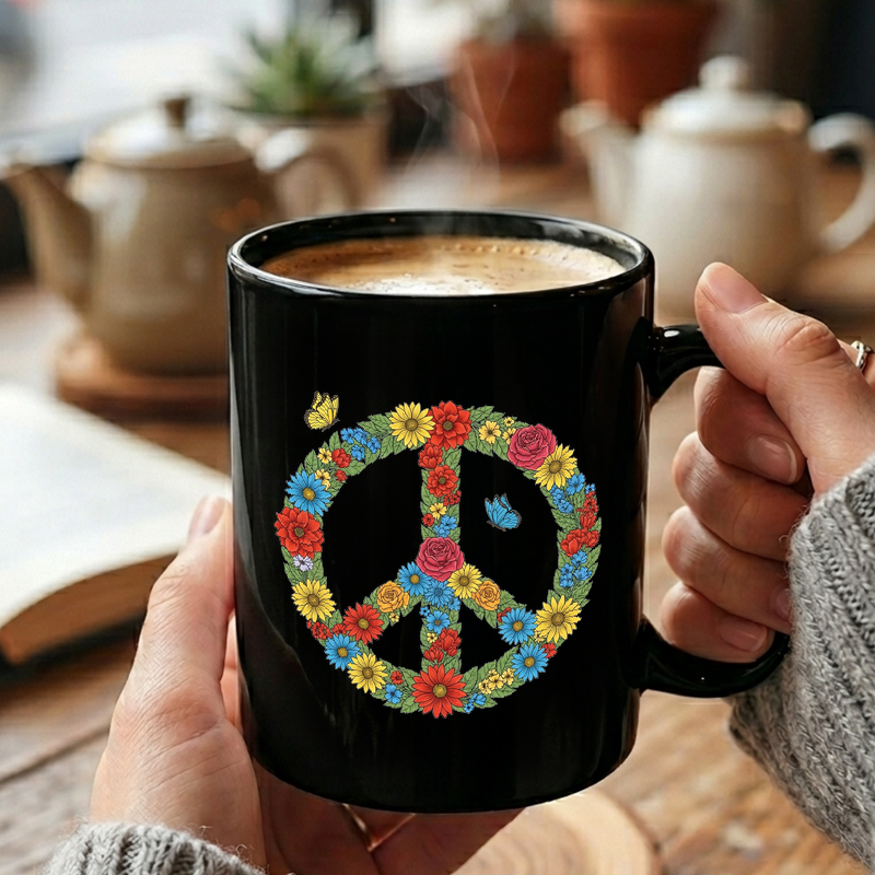 Floral Peace Symbol Design Mug