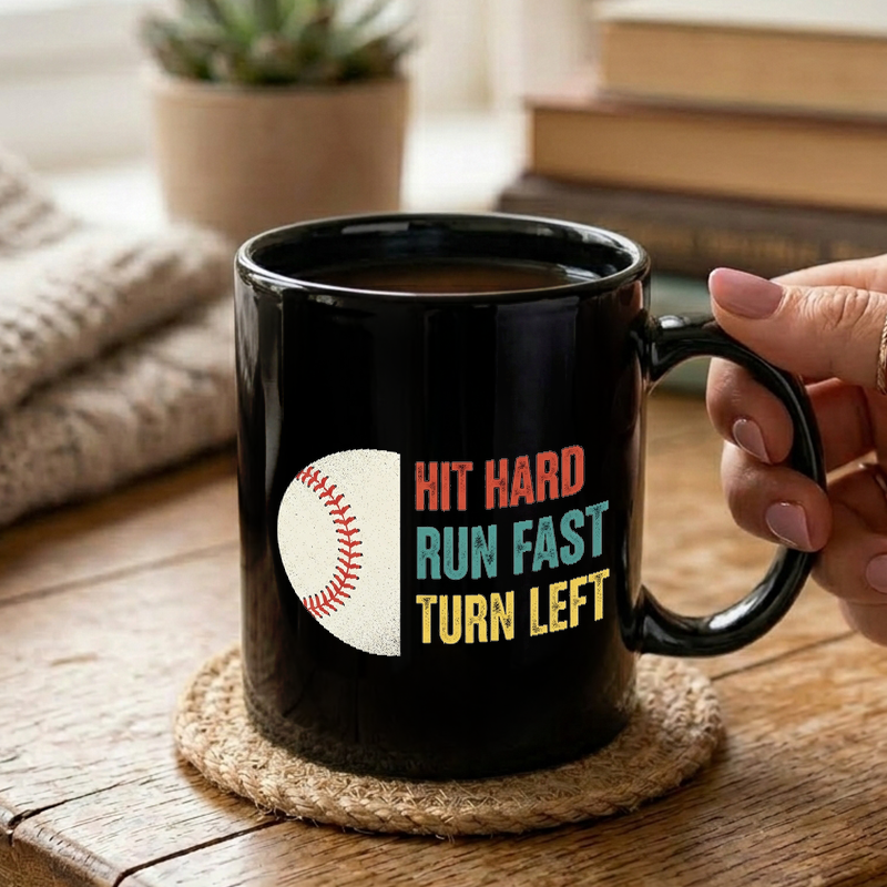 Retro Baseball Hit Run Left Mug