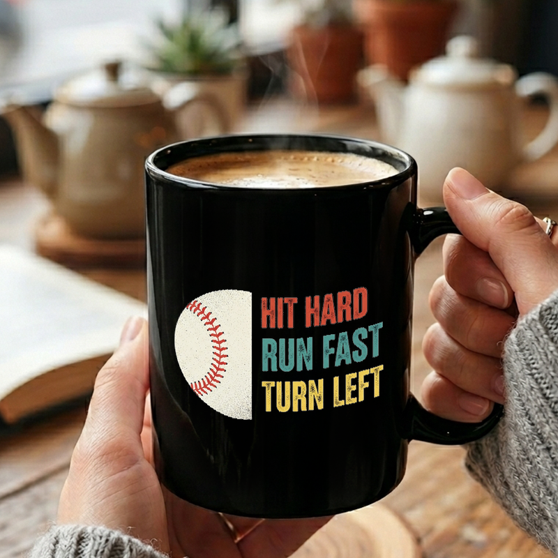 Retro Baseball Hit Run Left Mug
