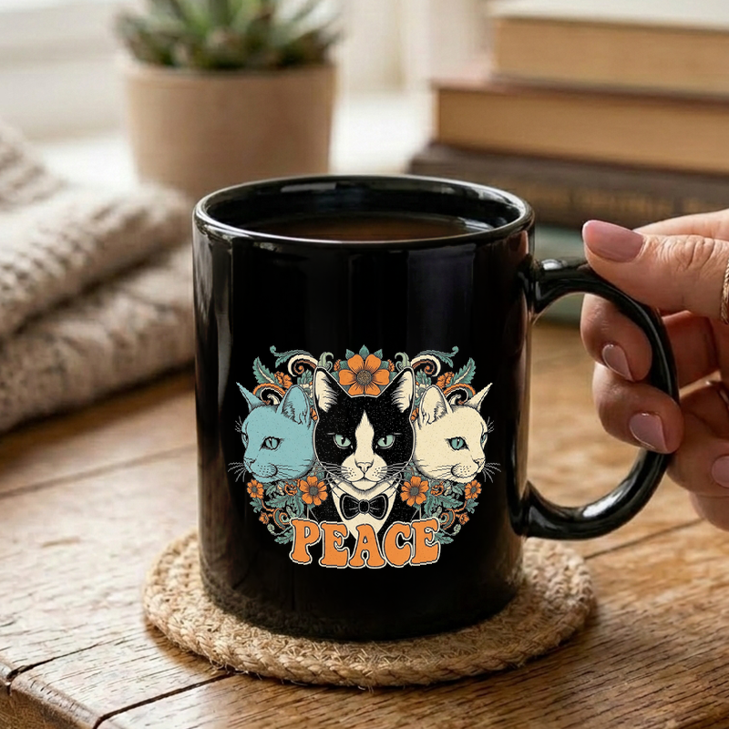 Psychedelic Cat Flower Art Mug