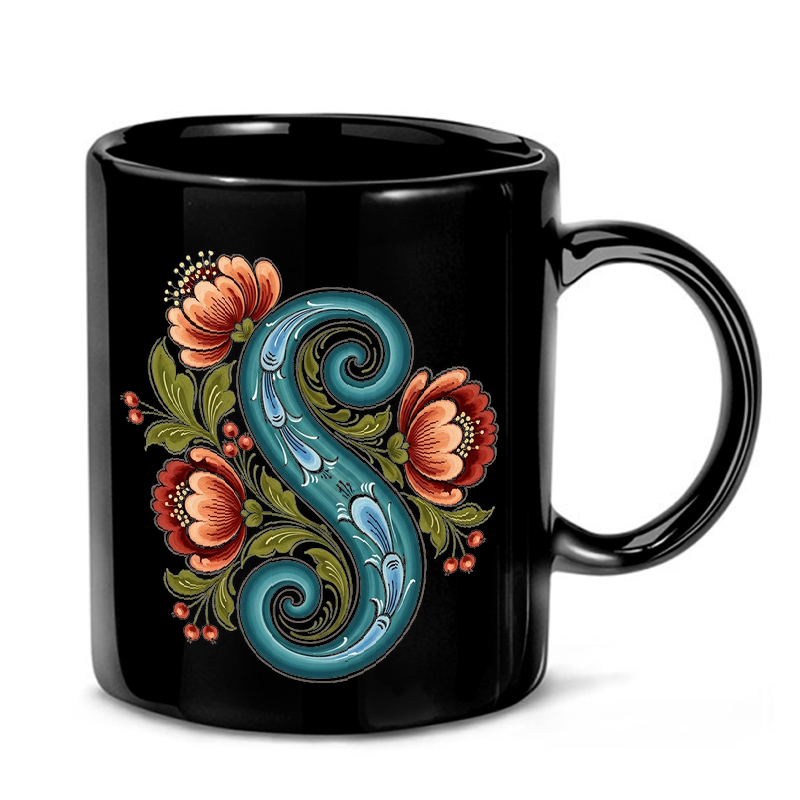 Norwegian Rosemaling Floral Design Mug