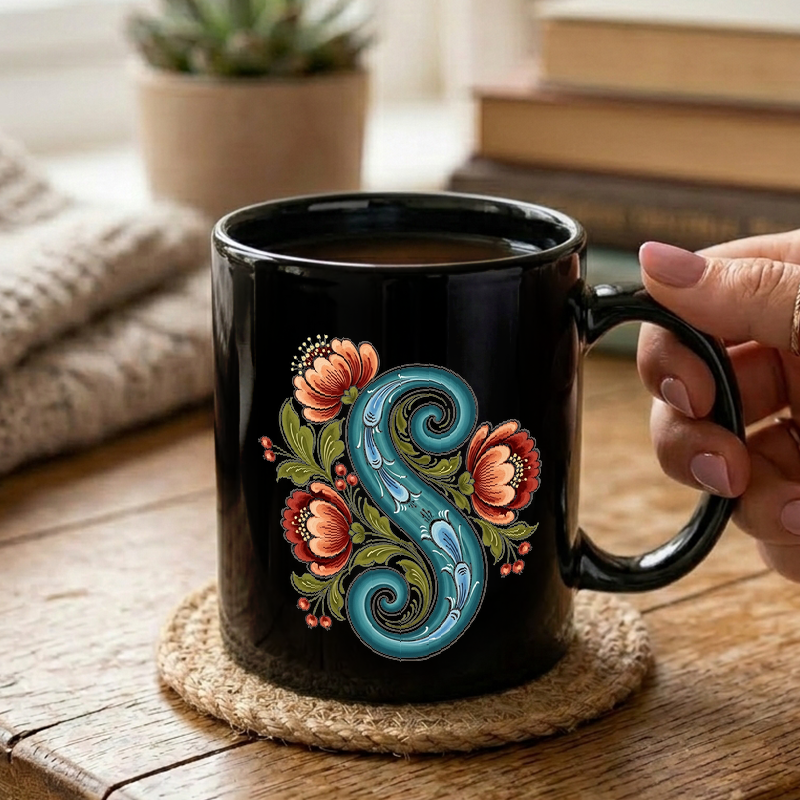 Norwegian Rosemaling Floral Design Mug