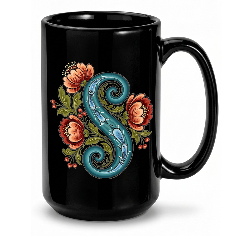 Norwegian Rosemaling Floral Design Mug