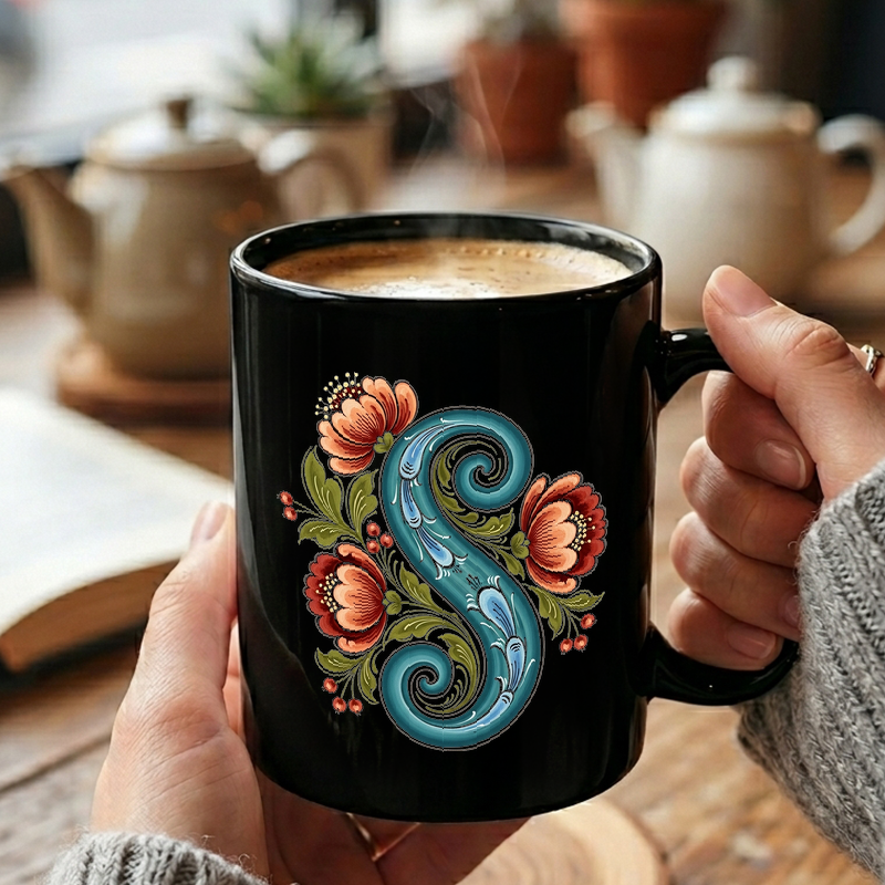 Norwegian Rosemaling Floral Design Mug