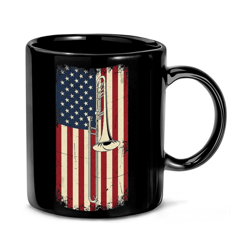 Vintage Trombone American Flag Mug
