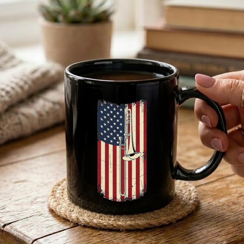Vintage Trombone American Flag Mug
