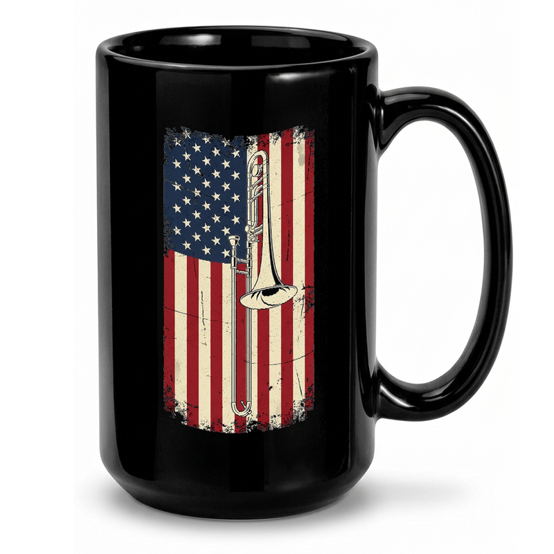 Vintage Trombone American Flag Mug