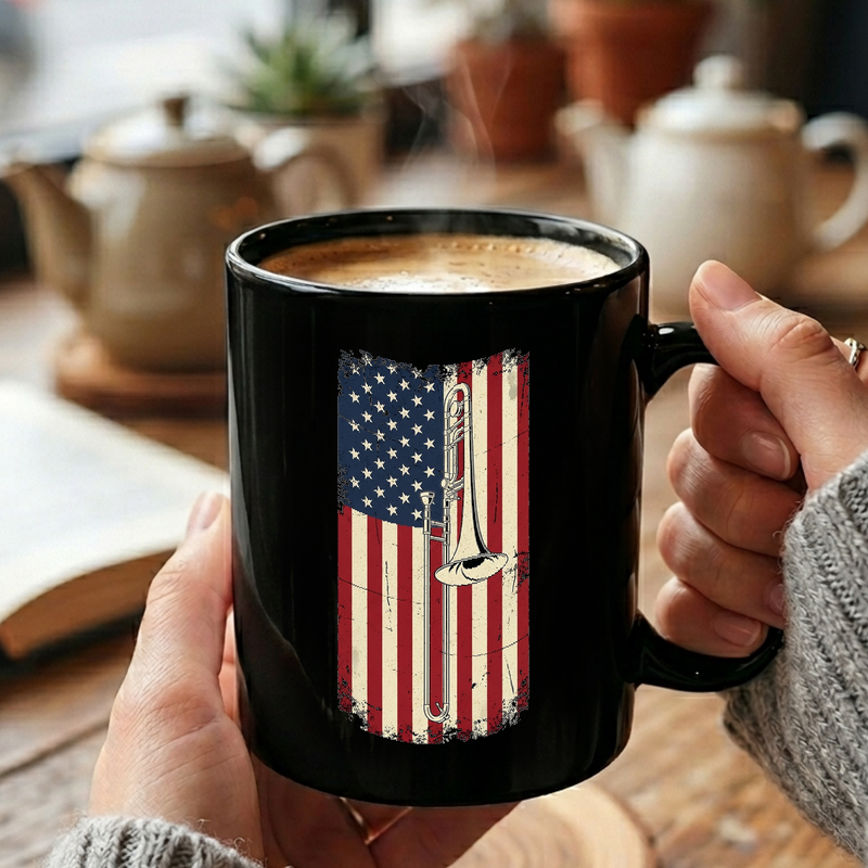 Vintage Trombone American Flag Mug