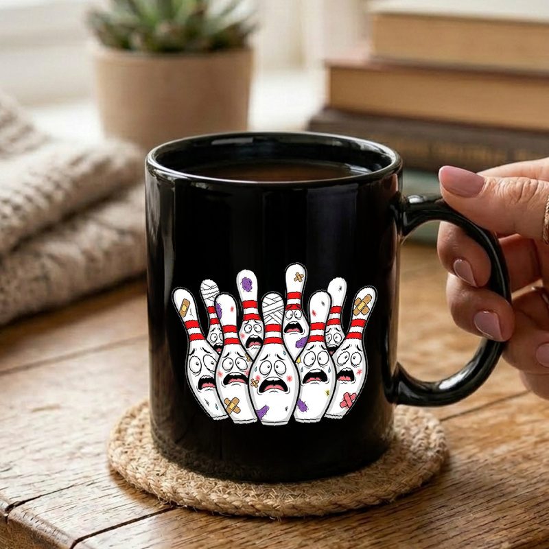 Scared Bowling Pins Cartoon Mug