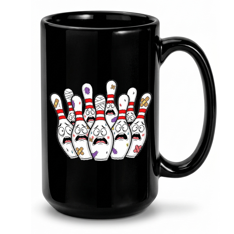 Scared Bowling Pins Cartoon Mug