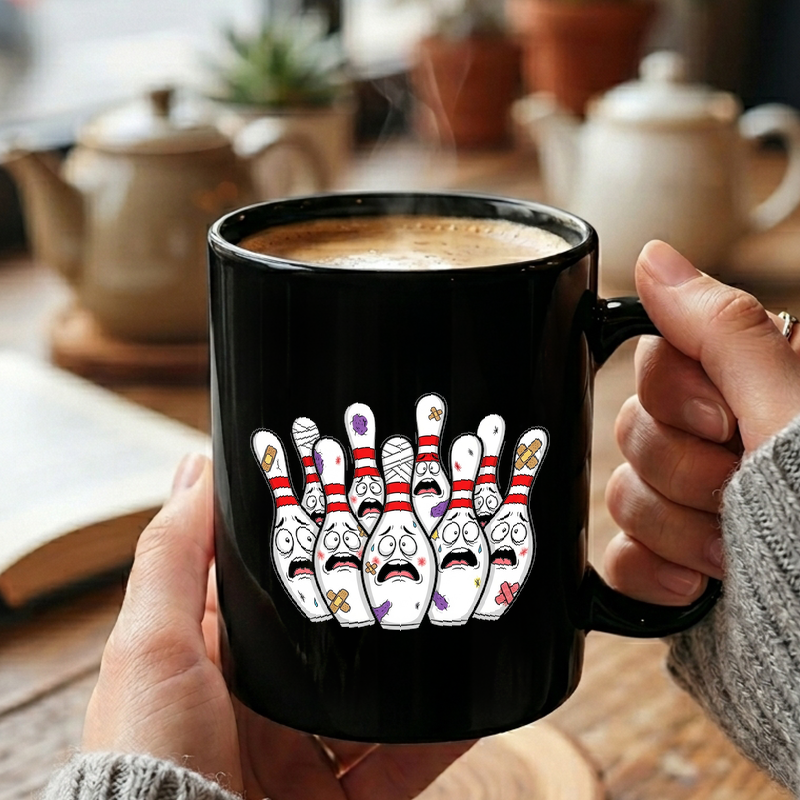 Scared Bowling Pins Cartoon Mug