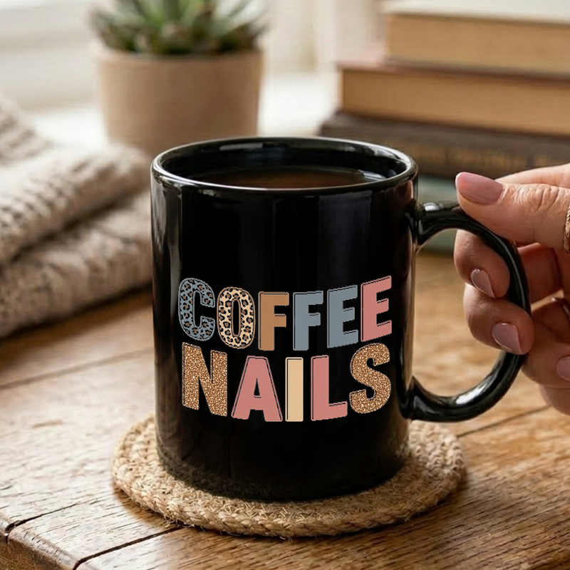 Coffee Nails Leopard Print Text Mug
