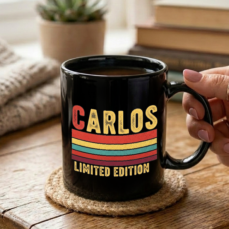 Retro Carlos Name Design Mug