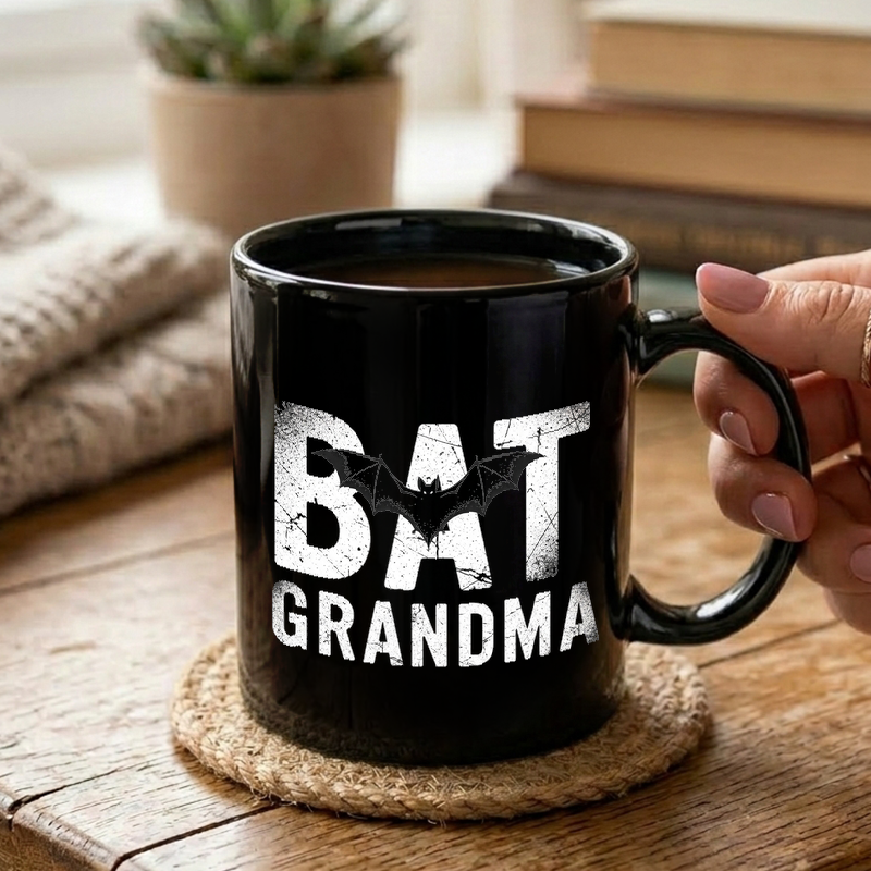 Bat Grandma Distressed Text Mug