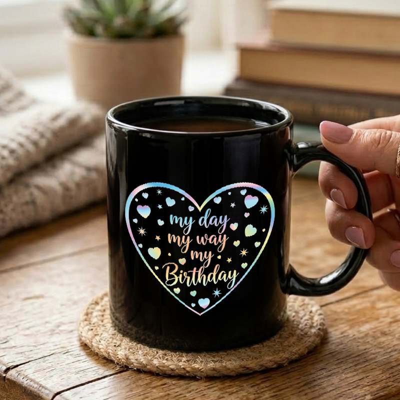 Holographic Birthday Heart Mug