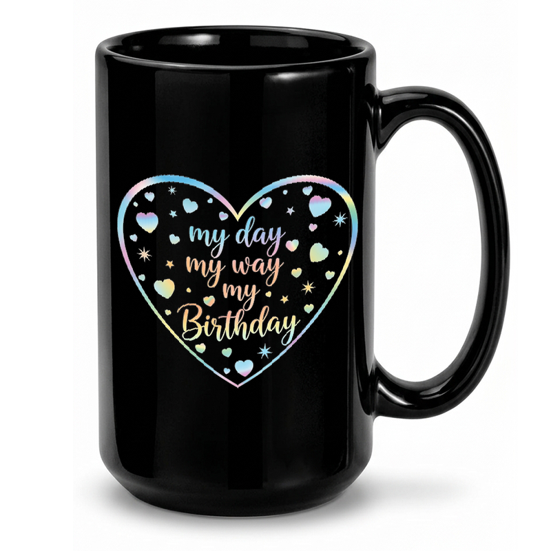 Holographic Birthday Heart Mug