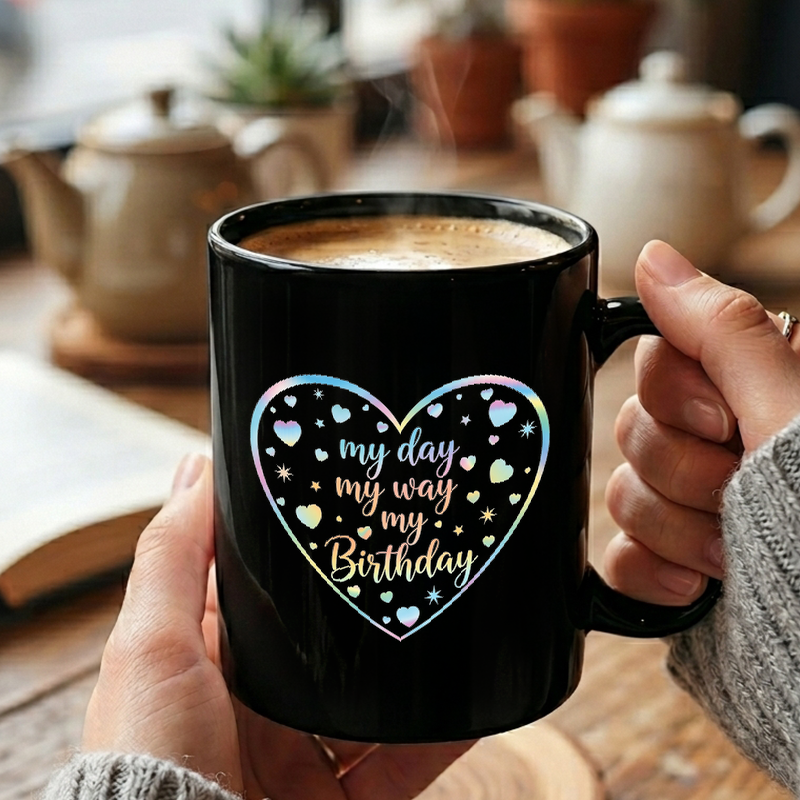 Holographic Birthday Heart Mug