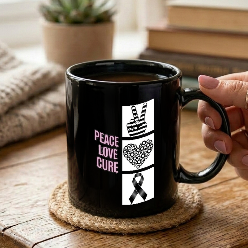 Peace Love Cure Ribbon Design Mug