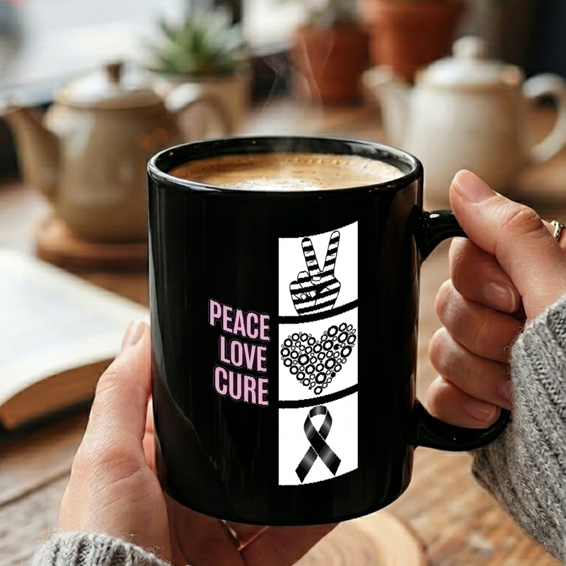 Peace Love Cure Ribbon Design Mug