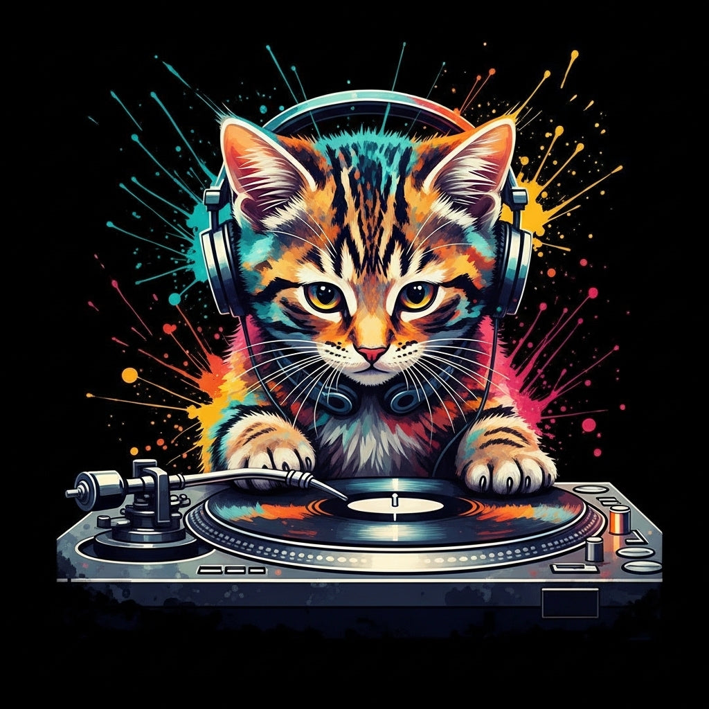 DJ Kitten Watercolor Splash Mug