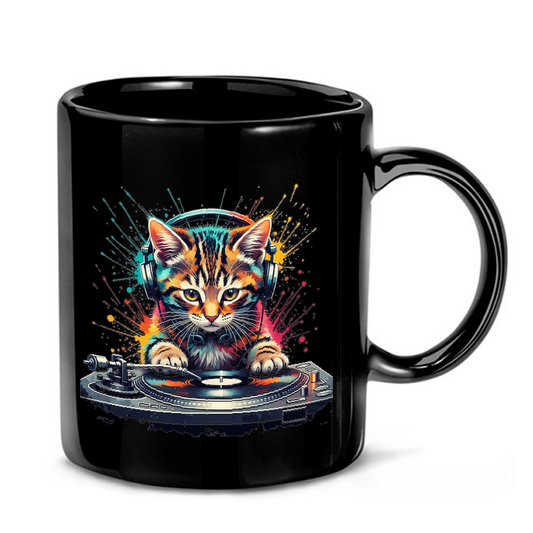 DJ Kitten Watercolor Splash Mug