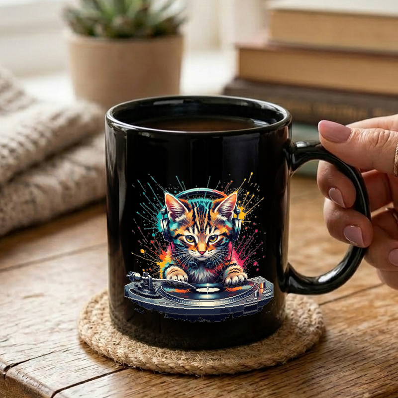 DJ Kitten Watercolor Splash Mug