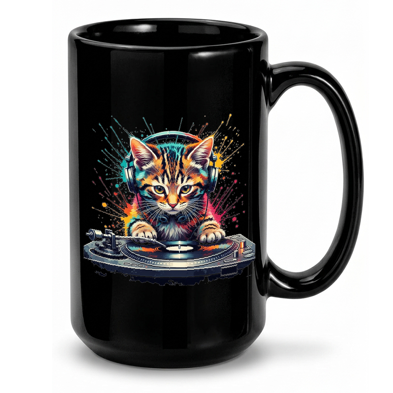 DJ Kitten Watercolor Splash Mug