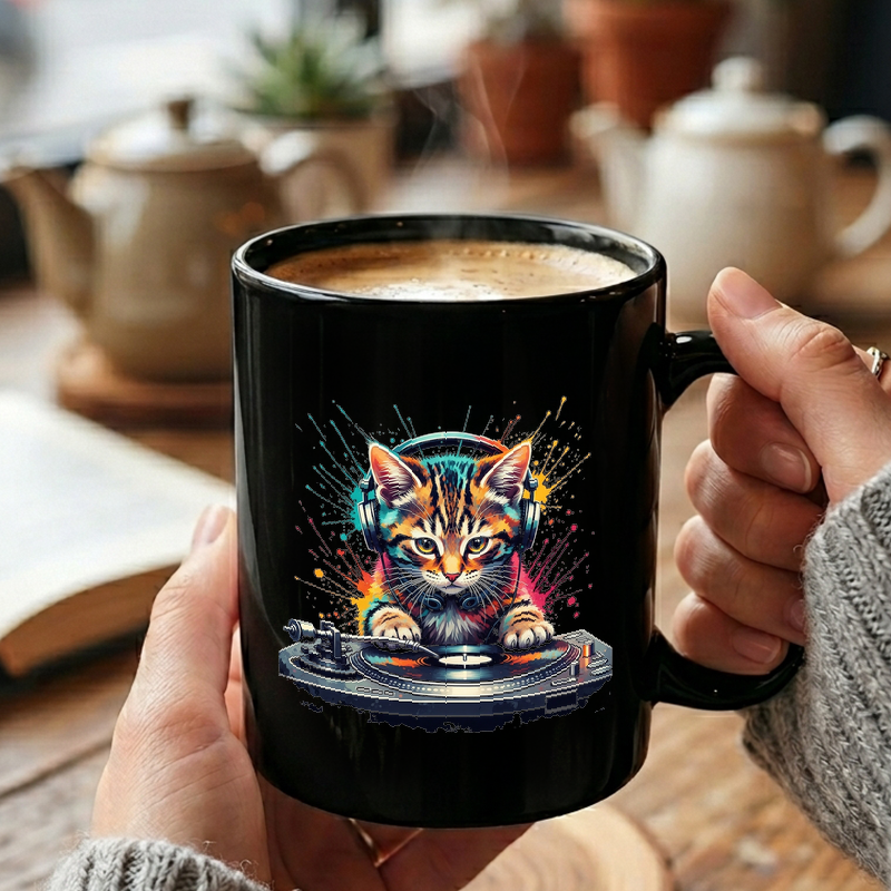 DJ Kitten Watercolor Splash Mug
