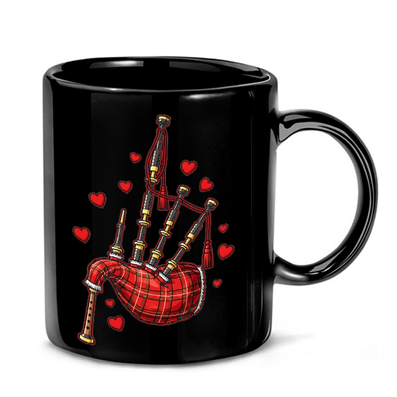 Red Tartan Bagpipes Illustration Mug