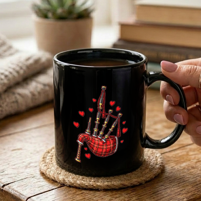 Red Tartan Bagpipes Illustration Mug
