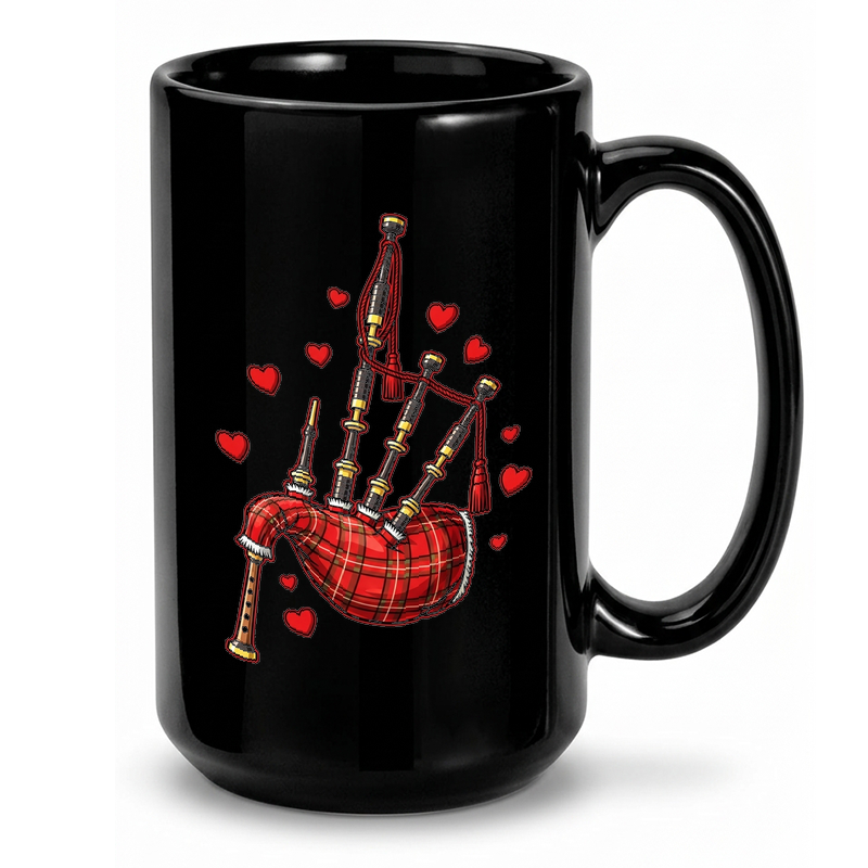 Red Tartan Bagpipes Illustration Mug