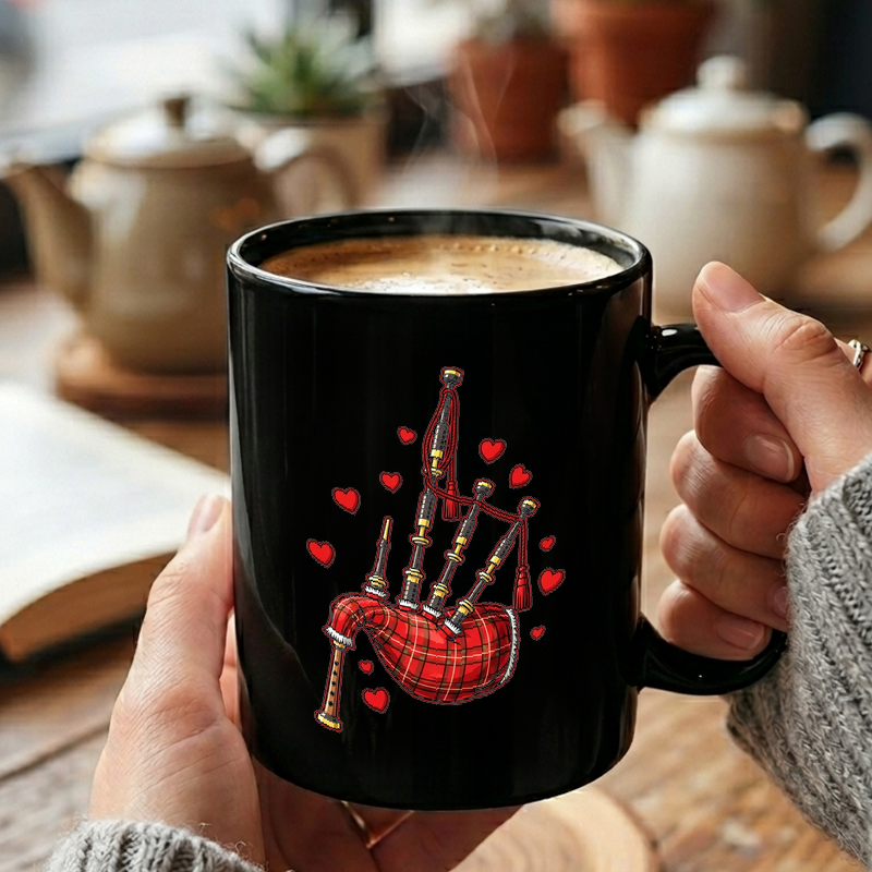 Red Tartan Bagpipes Illustration Mug
