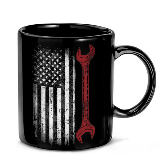 Distressed American Flag Wrench Mug