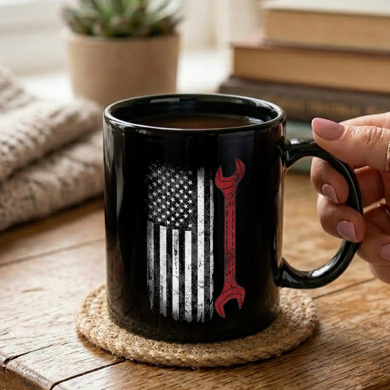 Distressed American Flag Wrench Mug
