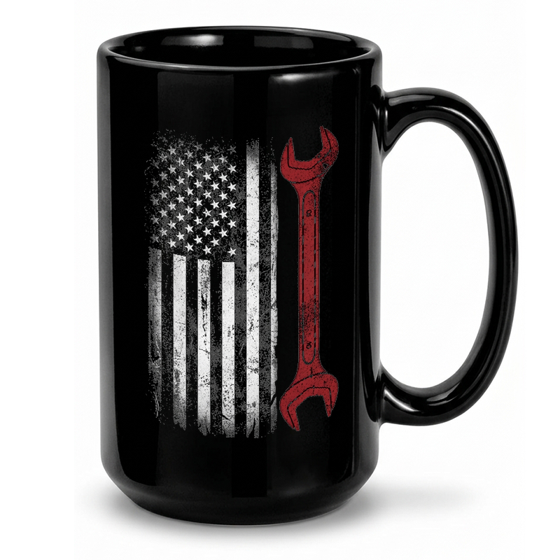 Distressed American Flag Wrench Mug