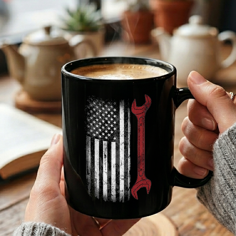 Distressed American Flag Wrench Mug