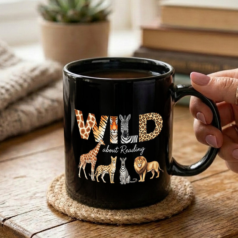 Wild About Reading: Animal Print Literary Design Mug