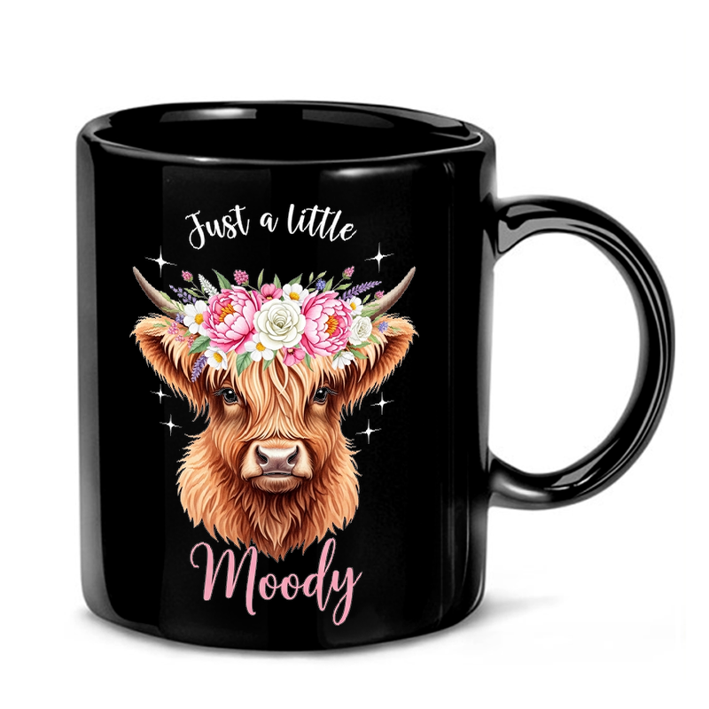 Moody Highland Cow Floral Mug