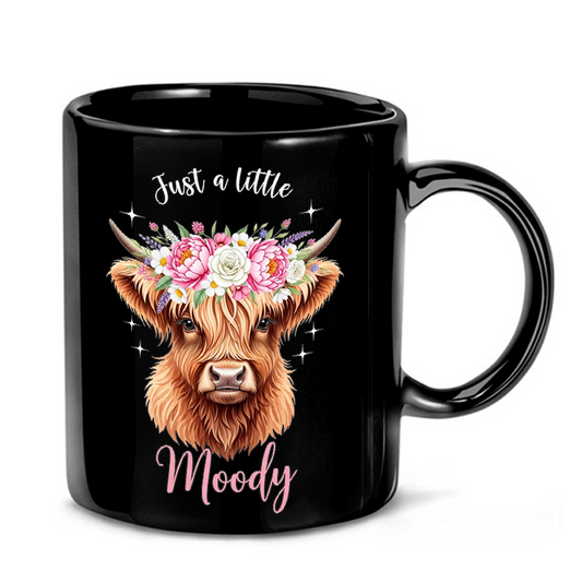 Moody Highland Cow Floral Mug
