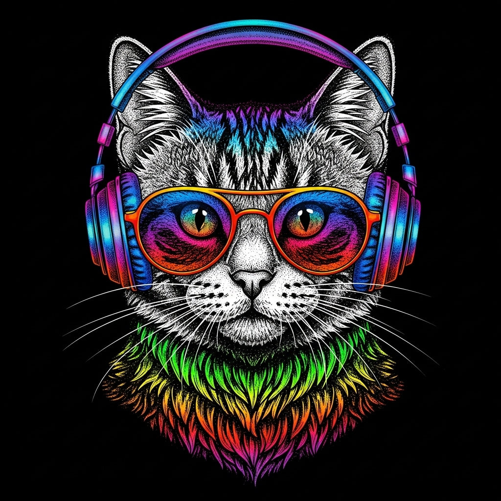 Psychedelic Cat Headphones Art Mug