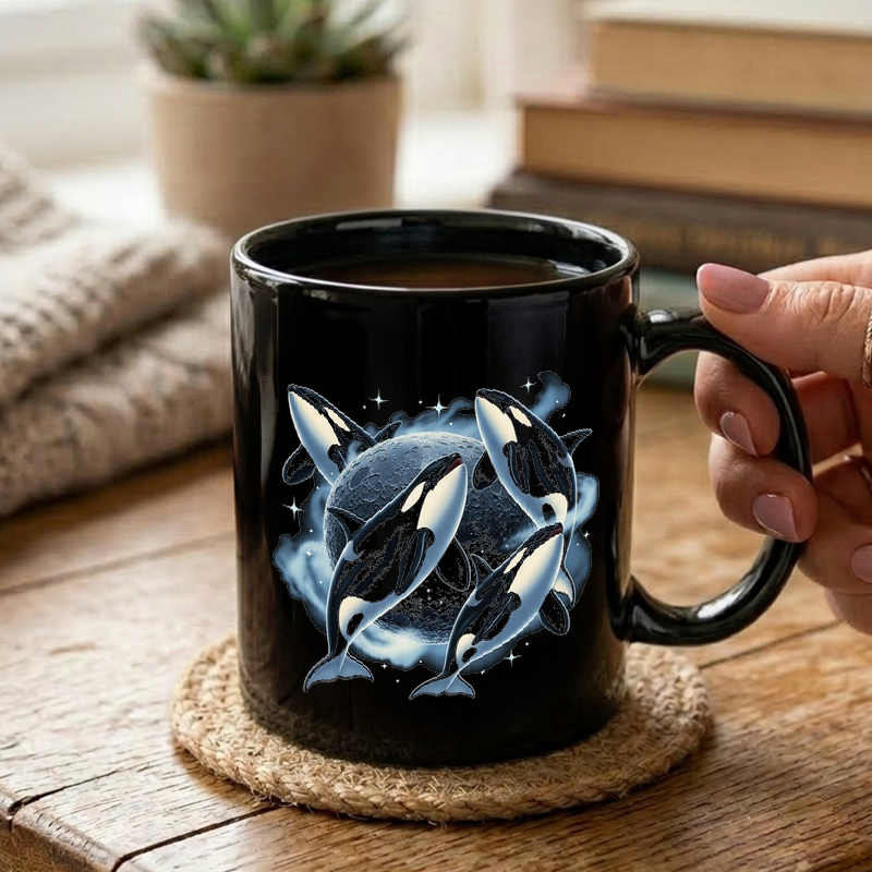 Orca Moon Howl - Vintage Art Mug
