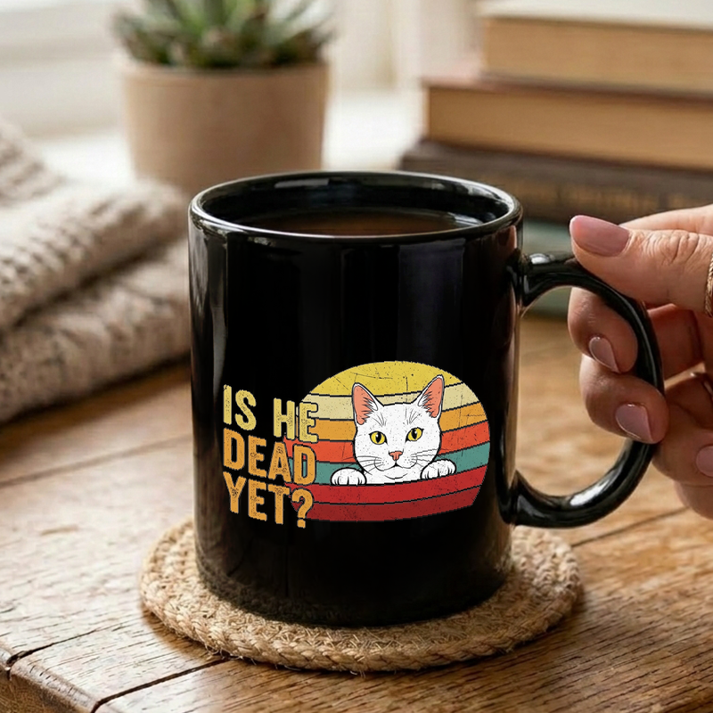 Dead Yet? Distressed Cat Sunset Mug